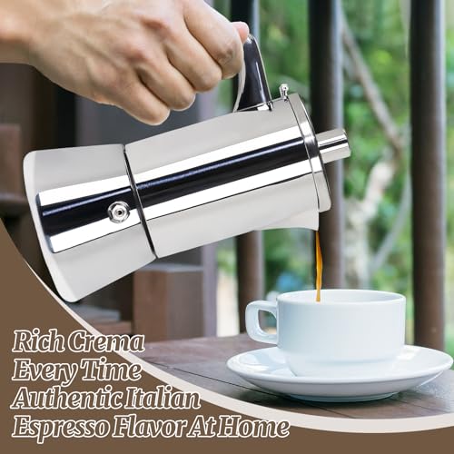 Image of 2 Cup Thickened Moka Pot 304 Stainless Steel 100ml Italian Espresso Coffee Maker Stovetop CoffeeMakers Mocha Pot Percolator for Induction Stove Classic Cafe Makers Portable for Easy Brewing