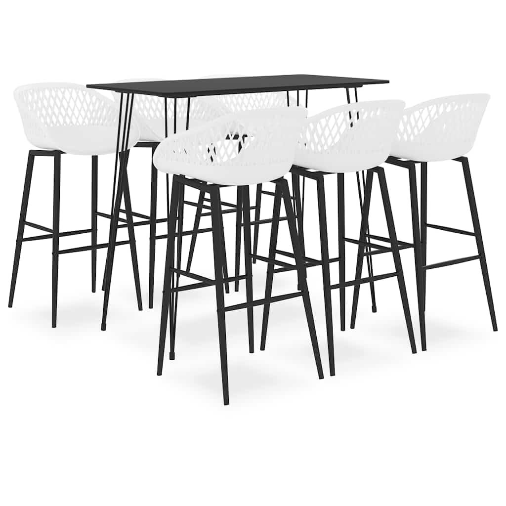 Juego de 7 piezas de bar, color blanco y negro, con juego de comedor de metal y tablero de fibra de densidad media, para bares, cocinas, salones, salas de estar, grupos de asientos, ahorro de
