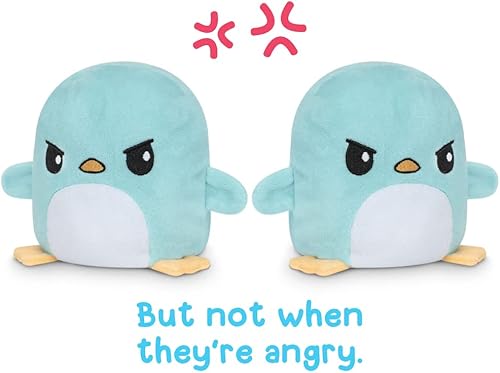 Miniatura 3 de TeeTurtle Pingüino Plushmate reversible morado estrellado azul claro enojado muestra tu estado de ánimo sin decir una palabra