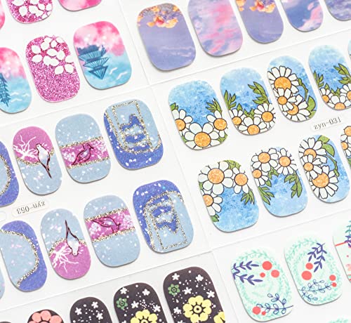 Sun&Beam Nails Full Nail Wraps Art Stickers Nail Polish Strips Self-Adhesive With Design For Women Girls Diy Nail Decals 6 Sheets(#6-Spring) #TOP3