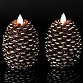 Wondise Flameless Candles with Timer, Battery Operated Flickering Wick Real Wax Pine Cone Candles for Holiday Indoor Decoration, Set of 2, Brown(D3.5 x H4.7 Inch)