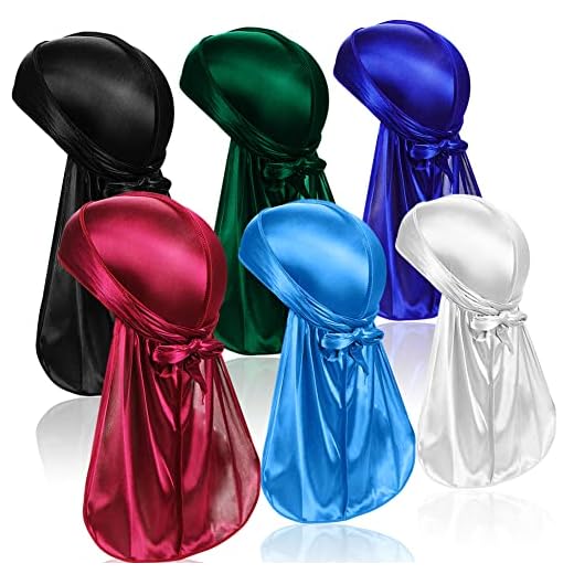 ASKNOTO 6 Pcs Silky Durag Headwraps Dorag for Men Women Waves, Durags Pack with Long Tail and Wide Straps, 6 Colors
