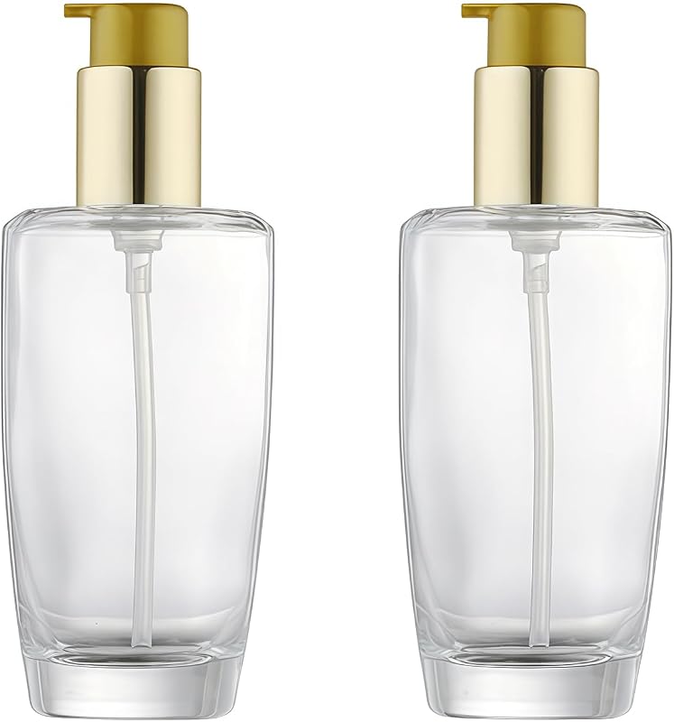 Elandy Frascos de Vidro Transparente com Bomba Dourada para Loção, 100 mL, Pacote com 2