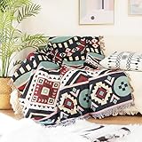 Vortexline Boho Decke Sofadecke ，tagesdecke Boho，Sofaüberwürfe Strick Kuscheldecke Bettwurf，patchworkdecke ，Decke mit Muster Für Sofa/Bett/Outdoor (F,90 * 180cm)