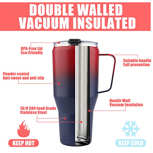 Deitybless 40 Oz Tumbler With Handle, Double Wall Vacuum Sealed Stainless Steel Insulated Slim Tumblers, Vacuum Travel Mug Gift For Hot Cold Drinks With Cleaning, Yellow Red #TOP1