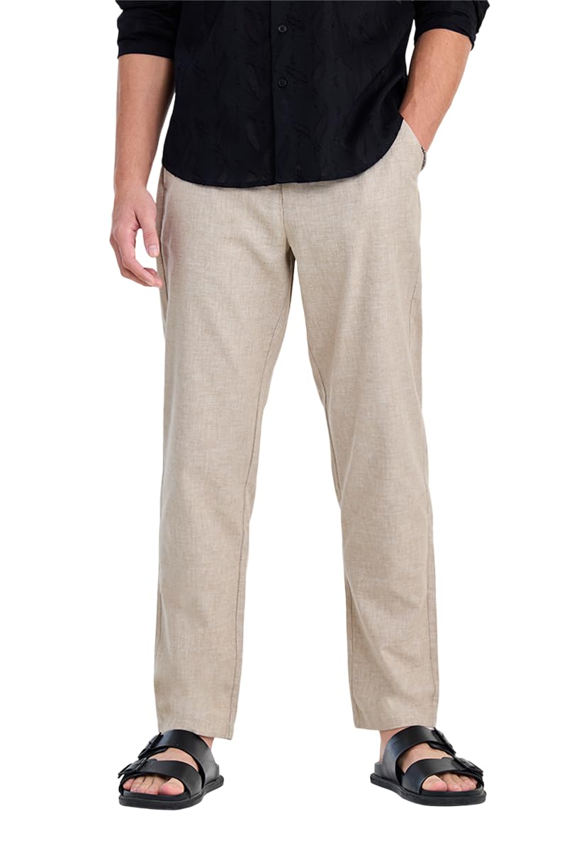 snitch Men Casual Trousers | Relaxed Fit Textured Design with Drawstring Waist & Turned-Up Hem | Lightweight Polyester Fabric for Summer & Everyday Wear-picture-48