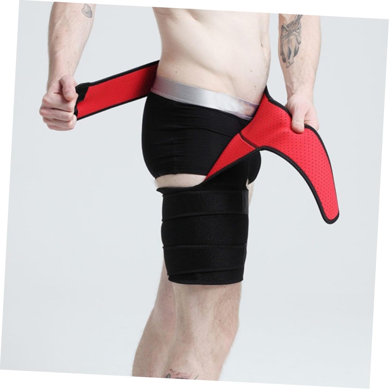 Premium Fitness Lumbar Belt with Thigh Support for Weightlifters Breathable Compression Brace for Waist and Leg Support Protective Wrap for Men and Women Black Red