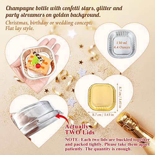 40 Sets Square Aluminum Foil Cake Pan 130 Ml/ 4.4 Ounces Mini Cupcake Cup Pan With Lids Disposable Dessert Pans Flan Baking Cups For Wedding Birthday Party (Golden) #TOP1