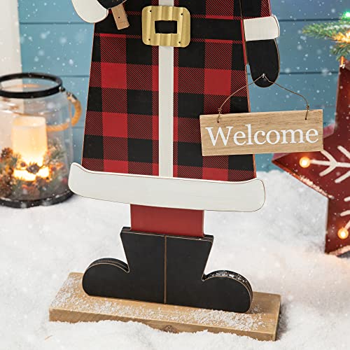 Image of Glitzhome 36 inch H Lighted Wooden Christmas Santa Porch Sign Standing Porch Decor Rustic Merry Christmas Welcome Sign Holiday Party Outdoor Indoor Xmas Decorations