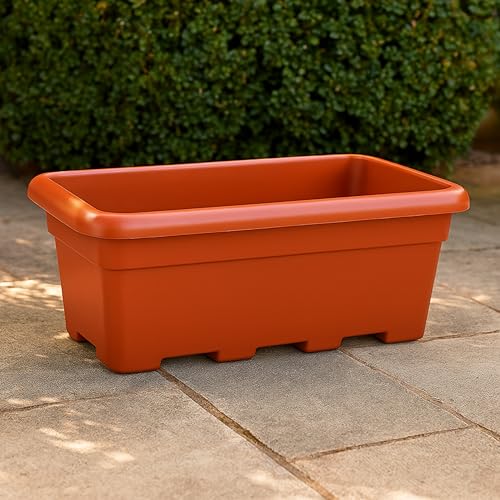 Image of Kraft Seeds 17 inch Pack of 1 Rectangular Planters, Durable UV Treated Balcony planters, Indoor & Outdoor- Flower pots for Balcony,Red Plant Pot with Drainage Holes