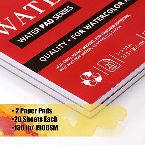 Bellofy 2 x Large Watercolor Paper Pad - 11x14 Inch with 20 Sheets/Pad | 130 lb 190g Cold Press Paper for Wet Media | Acid Free Large Art Paper for Painting & Drawing | Art Supplies for Adults
