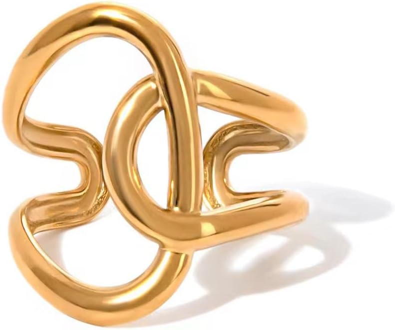 Chunky Gold Statement Ring for Women, 18K Gold Plated Adjustable Ring, Premium Valentines Day Gifts for Her