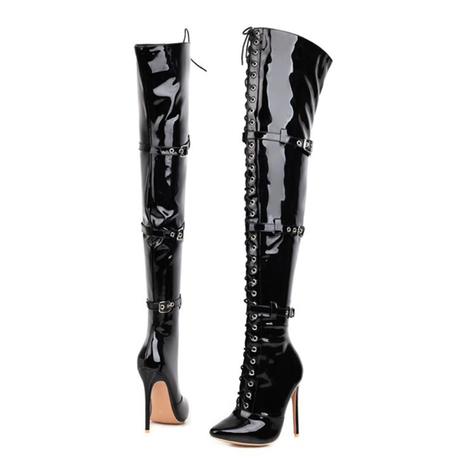 12 CM Pointed Toe Over-The-Knee Bottes Super High Heel Sexy Modèle en Cuir Verni Nightclub Stiletto Knight Boots