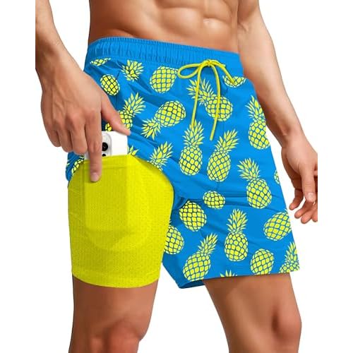 7 Inch Men Swim Trunks with Compression Breathable Liner Quick Dry Zipper Pockets for Pool Board Beach Cruise