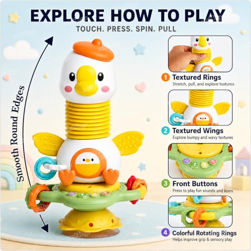 Image of Zest 4 Toyz Musical Learning Duck Toy for Kids | Sleep Song Music | 5in1 Suction ,Spinner, Rattle, Squeeze & Sensory Play | BPA-Free, Safe & Durable | Interactive Learning Toys for 6+ Months Kids