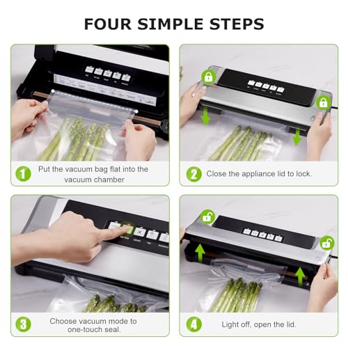 Bonsenkitchen Máquina seladora a vácuo alimentício para alimentos, máquina seladora de vácuo com kit
