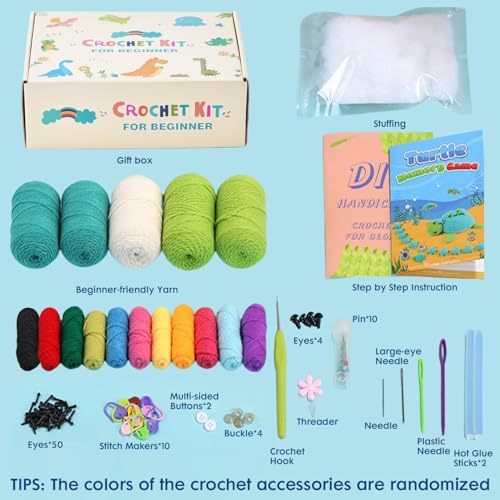 Image of StryWiin Crochet Kit for Beginners, 21 Pcs Turtle Family Crochet Animal Kit with Step-by-Step Video Tutorials, DIY Beginner Crochet Kit for Adults, Ideal for Birthday and Holiday Gifts