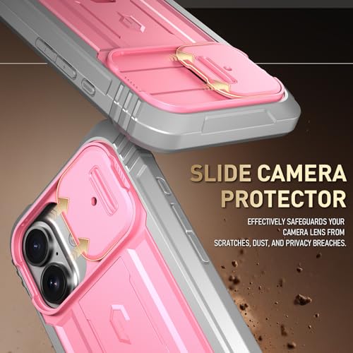 Image of Poetic for iPhone 17 Case with Camera Control Capture Button, [Slide Camera Cover] [Built-in Stand] [Built-in Screen Protector] Full-Body Military Grade Rugged Phone Case for iPhone 17, Pink