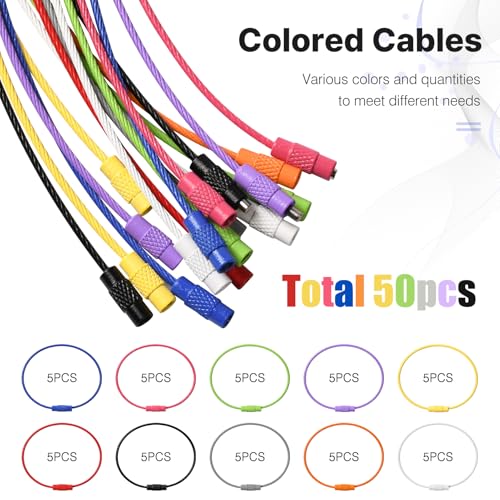 50pcs Stainless Steel Wire Keychain Cable,5.9 Inches 1.5mm Colored Coated Cable Key Ring,Key Chain Loop for Multipleuse2