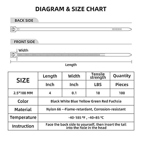 100 Pezzi Bianco Fascette Autobloccanti in Nylon