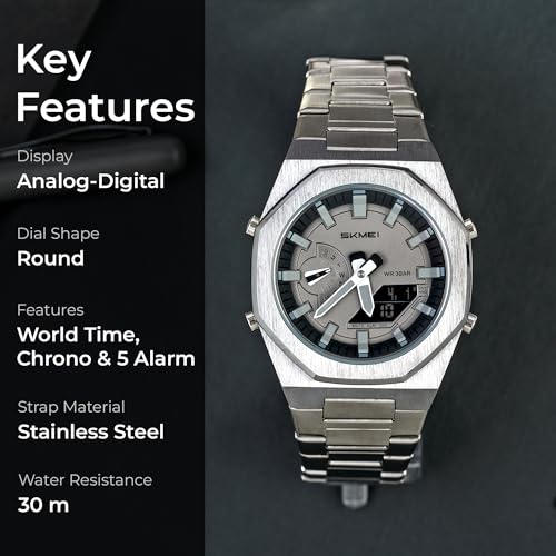 Image of SKMEI Stainless Steel Men Analog Watch Dual-Display Electronic Watch with Luminous 30M Waterproof Watch Fashion Multifunctional Sports Watch for Men- 1816