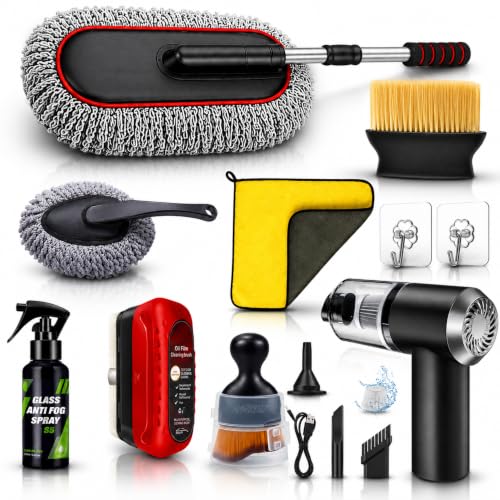 Image of 8 PCS Car Combo Kit | Car Accessories 2026 | 120W Portable Mini Vacuum Cleaner with Microfiber Car Duster, Detailing Brush, Glass Anti Fog Spray, Drying Cloth | Car Cleaning Kit for Interior, Exterior