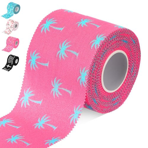 TrelaCo 1 Pcs Wrist Tape Baseball Cross Christian Athletic Tape 2in x 23ft Sports Wrap Cotton for Football Hockey Soccer Baseball Fingers Ankles Wrist Injury Wrap (Coconut Tree Pink)
