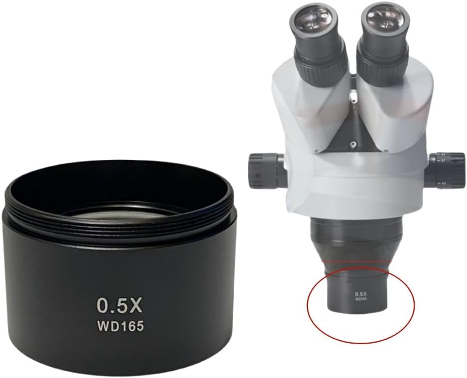 0.5X Auxiliary Objects Lens Microscope Camera Lens WD165 for Trinocular Stereo Zoom Microscope Barlow Glass Lens