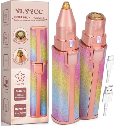 YLYYCC Facial Hair Removal for Women: 2-in-1 Rechargeable Nose Hair & Eyebrow Trimmer, Face Shaver...