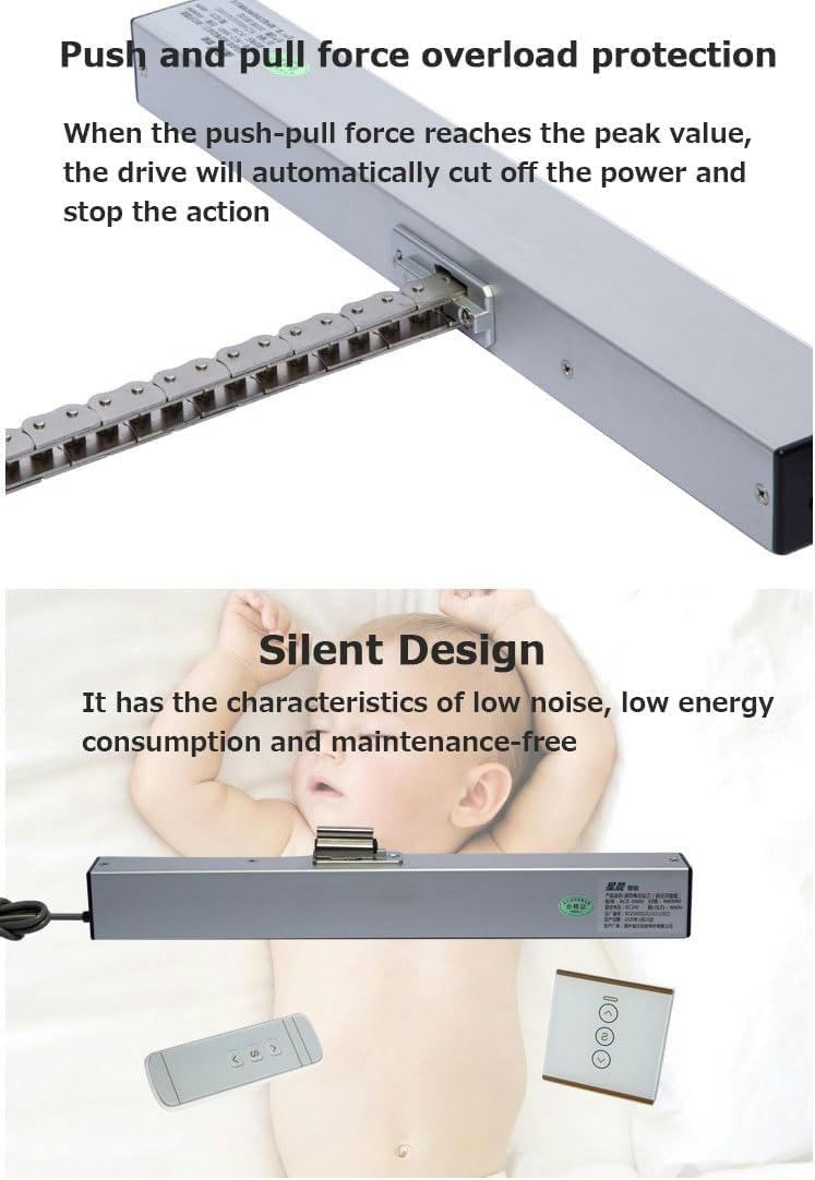 Abridor eléctrico de ventana de cadena (carrera: 300 mm a 800 mm), abridor automático de ventanas de 24 V CC, para tragaluz, invernadero y ventilación de techo, solo motor de 300 mm-24 V