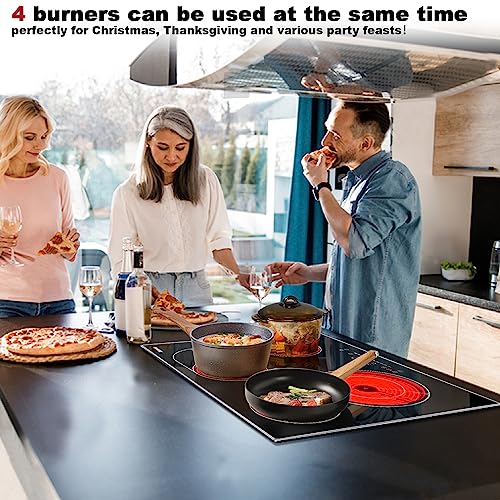 Image of Karinear 4 Burners Electric Cooktop 24 Inch, Glass Protection Metal Frame