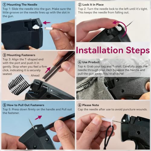 Image of AISOSO Handheld Tagging Gun for Clothes, with 3000 Fasteners, Black | Includes 0.5mm Needle Quick Clothing Fixer, 1500pcs Each in Black & White, for Securing Cuffs, Collars, Tags
