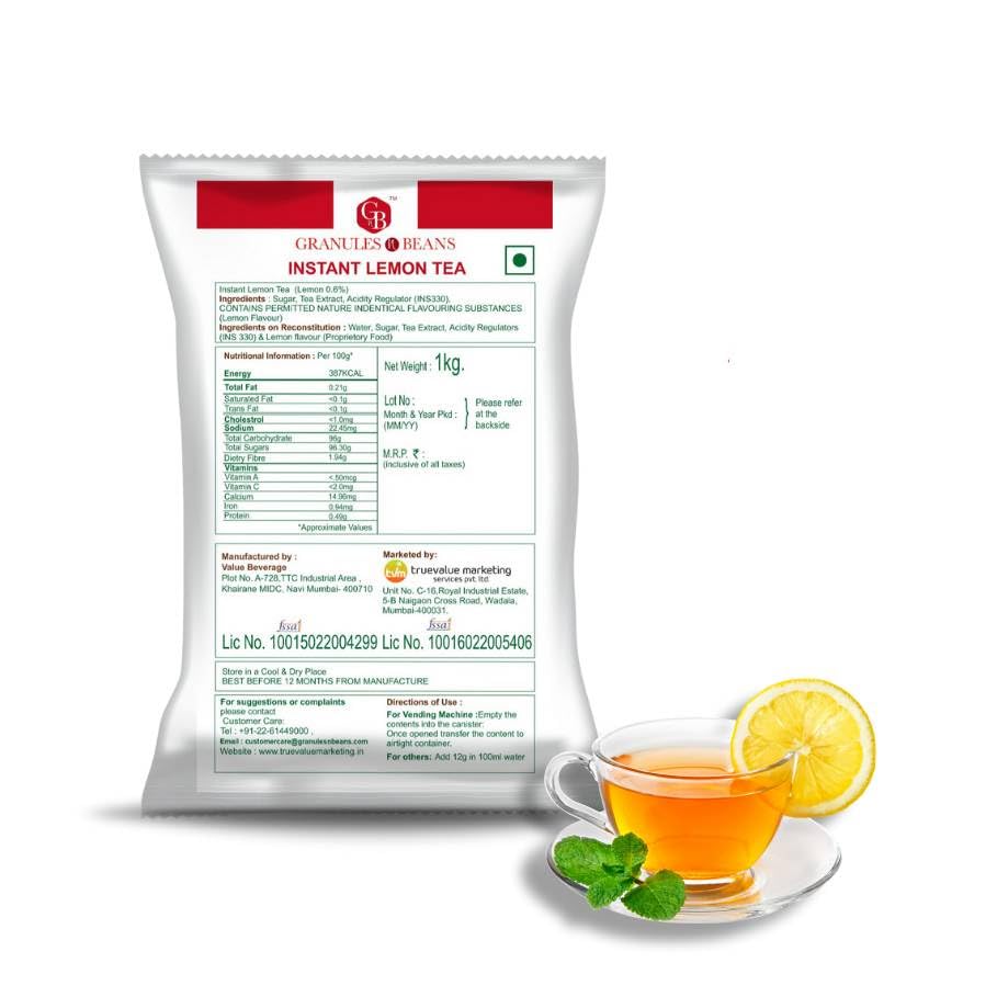 GnB Granules n Beans Instant Lemon Tea Premix Powder - 1kg | All-in-One Hot & Iced Tea Mix | Refreshing Summer Drink | Aromatic, Healthy & Easy to Prepare | Perfect for Home, Office, or Travel