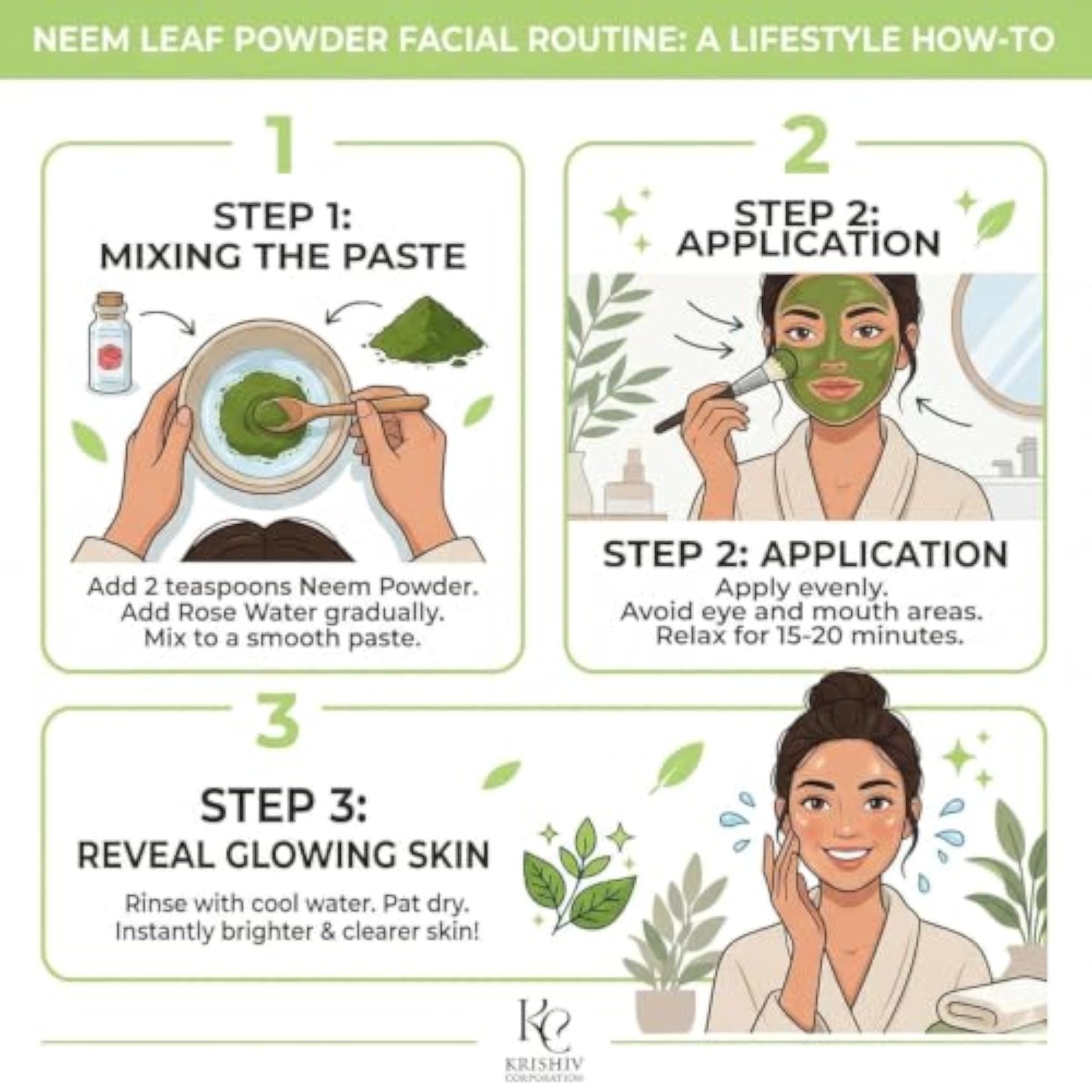 Krishv Neem Leaf Powder & Rose Water Combo, Natural Skincare