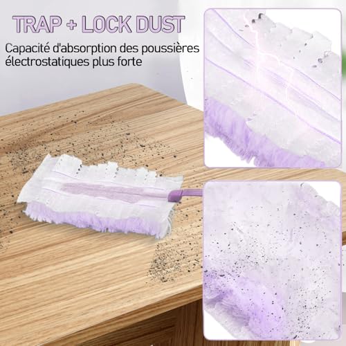 Robuste Rotatoren-Staubentferner-Garnitur - 20 einseitige Staubwisch-Auflagen mit 1 Griff - 180° Design mit 4X Mikrofaser - ungelochter Einweg-Staubentferner zur Reinigung