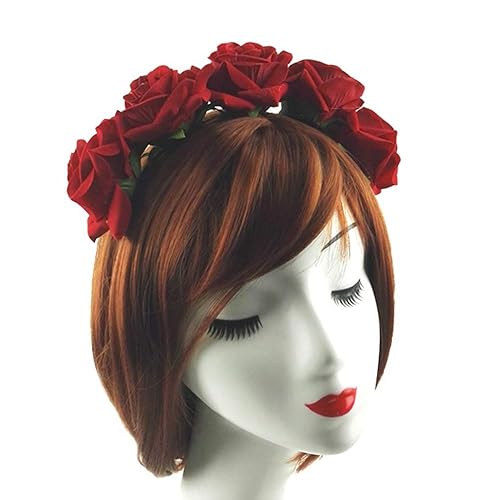 Miniatura 4 de Diadema de rosas con corona de flores, bandas para el cabello, guirnalda floral grande, aro de Navidad para mujeres y niñas, decoración de fiesta,