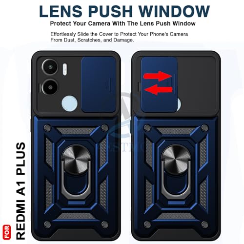 Image of AESTMO Tough Armor Redmi A1 Plus /Poco C50 Bumper Back Case Cover | Ring Holder & Sliding Camera Shield Cover | 360 Degree Protection Case Cover for Redmi A1 Plus /Poco C50 (Blue)