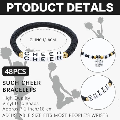 48 Pcs Cheerleader gifts for Women Cheer Bracelets Stackable Friendship Heishi Surfer Bracelets Cheer Team Gifts for Cheerleaders2