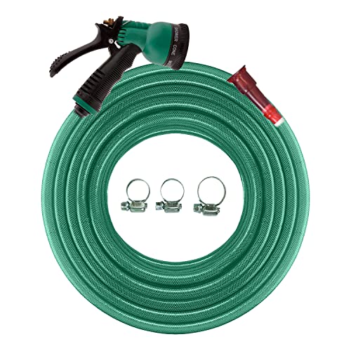 Cinagro 10m Braided Hose Pipe – Water Pipe for Garden, Washing with Sprayer, Tap Adapter and 3 Clamps (1/2 Inch, Green)