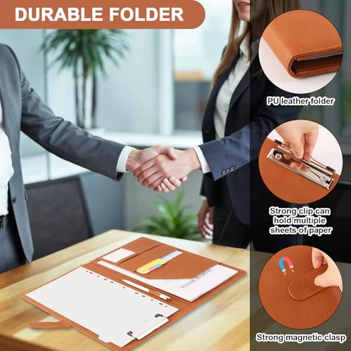 Klemmbrett A4 mit Deckel, PU-Leder Klemmbrettmappe Schreibmappe mit Schreibblock Dokumentenfächern Stifthalter Magnetverschluss Konferenzmappe für Bürobedarf Schule (Braun)