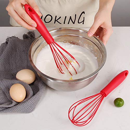 Ousyaah Silicone Whisk (6 Pcs), 10-Inch Whisks for Cooking, Heat Resistant Kitchen Whisks for Non-stick Cookware, Balloon-Head Egg Beater for Blending, Whisking, Beating, Frothing and Stirring, Red - Image 8