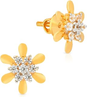 Malabar Gold & Diamonds | Starlet Collection 18KT|Pure Yellow Gold & Cubiz Zirconia Floral|Stud|Earrings for Kids with Scr... Price In India