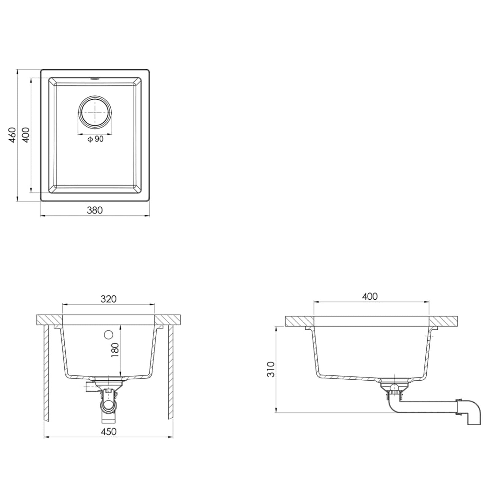 LAPOOH Fregadero de Cocina con rebosadero Granito, Mueble Pila Lavadero, Pila Fregadero Cocina, Fregadero sobre Encimera, Fregadero Baño Encimera, Picas De Cocina, Blanco