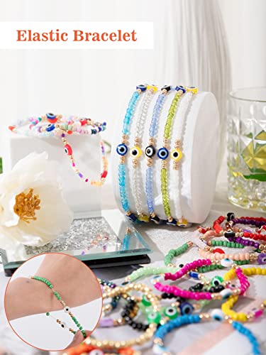 24 Pcs Beaded Evil Luck Eye Bracelets- Elastic Handmade Protection Bracelet Durable Mexican Bracelets Delicate Mal De Ojo Bracelets Evil Luck Eye Jewelry For Women Girls Boys Lucky Gift (Random Color) #TOP2