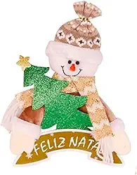 Enfeite de Porta Natalino em Feltro, 37x20 cm, Decoração Artesanal para Natal (Boneco de Neve Bege)