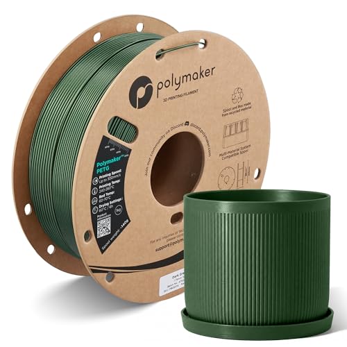 Image of Polymaker PETG Dark Green 3D Printer Filament 1.75mm 1kg, High Speed PETG up to 300mm /s, High Strength New Formula, Excellent Layer Adhesion, Warp Free, Compatible with Most 3D Printers
