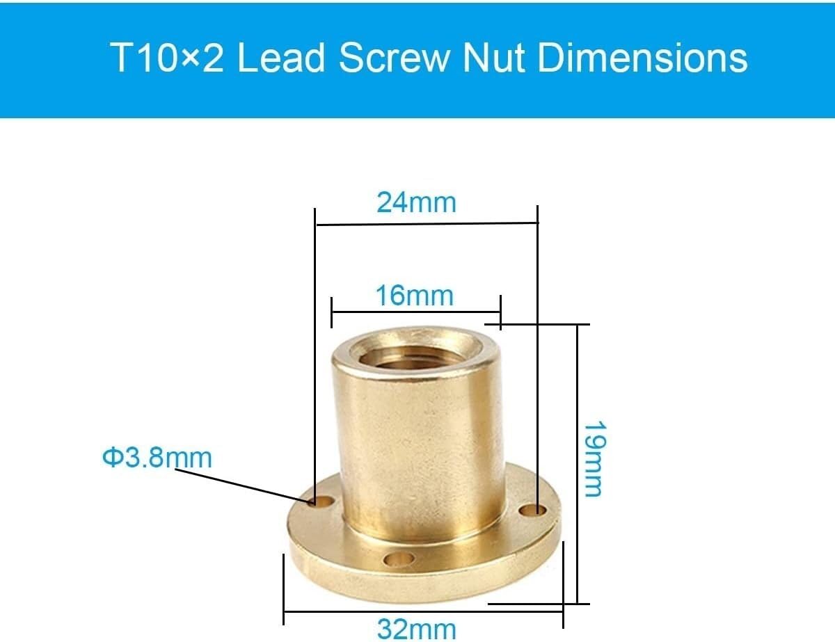 Varillas roscadas y husillos, Tornillo de avance trapezoidal totalmente roscado T10SS, 10mm x 2mm x 16mm, 100-650mm, 2 uds, tuerca T10, impresora 3D(300mm)