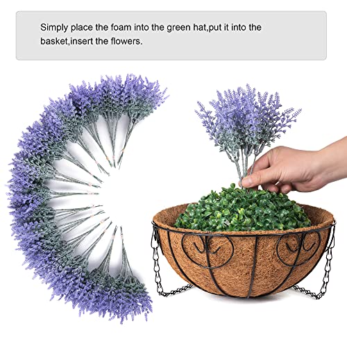 Florisso Artificial Silk Flowers With Hanging Bakset Coconut Lining Baksets, Faux Lavender Flower Plant In Pot For Outdoor Indoor Patio Lawn Garden Courtyard Decoration (Dark Purple) #TOP6
