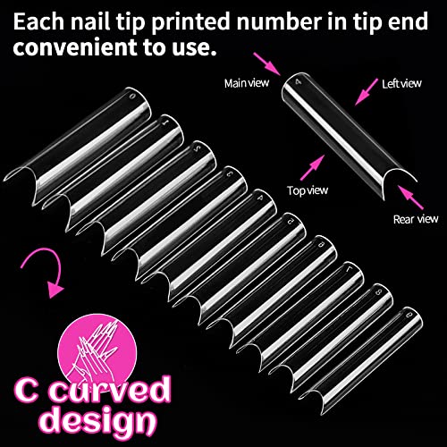 Extra Long Clear Nail Tips, Hnyyzl 240Pcs Xxl Square Straight Nails Half Fake Nail Tips Kit C Curve Nail Tips Half Cover For Acrylic Nail Tips, With Nail Glue And Nail File, For Nail Salon Home Diy #TOP2