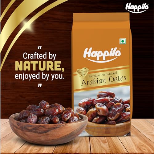 Image of Happilo Premium International Arabian Dates 500g (Pack Of 3), Healthy snacks, Dry fruits, Khajoor, Khajur, Rich in Fiber, Vitamins and Minerals, Naturally Sweet, Soft and Full of Flavor